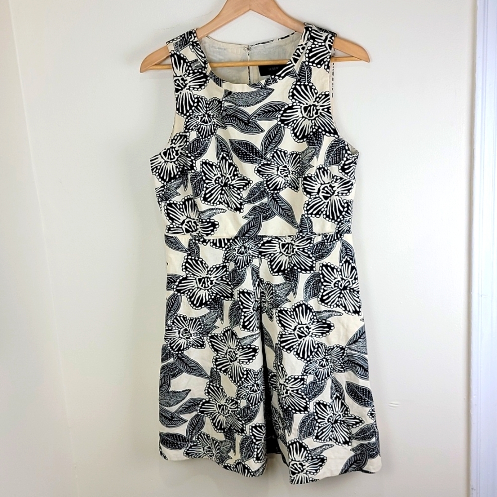 J. Crew Black and White Floral Midi Dress
